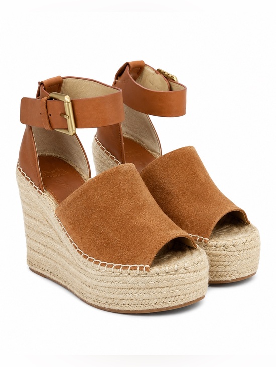Marc Fisher Shoes - Marc Fisher LTD Adalyn Cognac Suede Leather Espadrille Platform Wedge Sandal 7.5